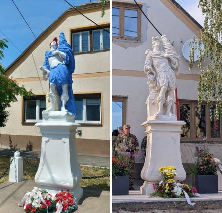„Tatko Šmolko“ je minulosťou: Obnovenú barokovú sochu sv. Floriána v Rači slávnostne odhalili a požehnali